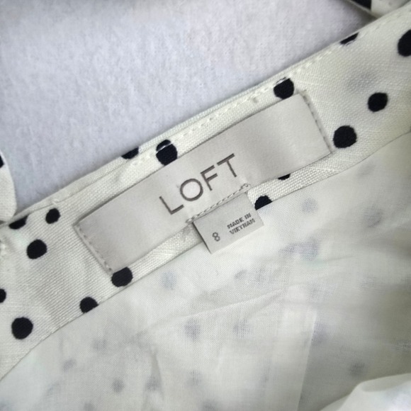 LOFT Women's Polka Dot Square Neck Puff Sleeve Tie Back Mini Dress Size 8 - Picture 3 of 9
